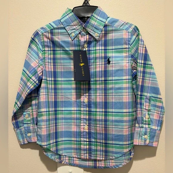NWT Ralph Lauren Boys 2T Spring II Easter Pastel Plaid Button Down Shirt - Picture 1 of 7